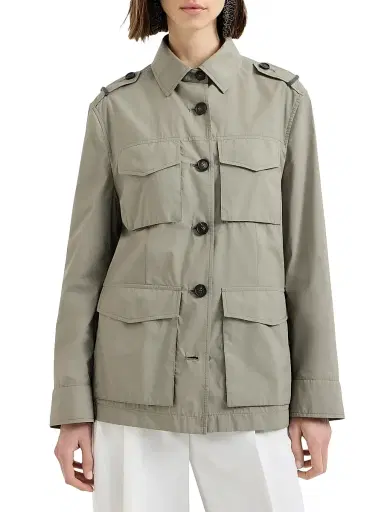 Brunello Cucinelli Women's Lightweight Techno Cotton Poplin Outerwear Jacket with Monili - Khaki - Size 0 | Thumbnail 2 Brunello Cucinelli Women's Lightweight Techno Cotton Poplin Outerwear Jacket with Monili - Khaki - Size 0 | Thumbnail 2