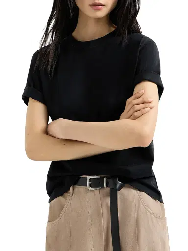 Brunello Cucinelli Women's Cotton Jersey T-Shirt with Monili - Black | Thumbnail 2