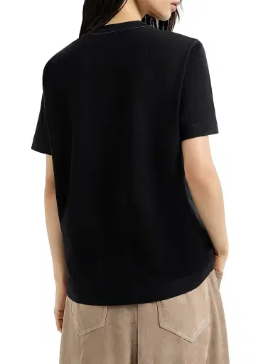 Brunello Cucinelli Women's Cotton Jersey T-Shirt with Monili - Black | Thumbnail 3