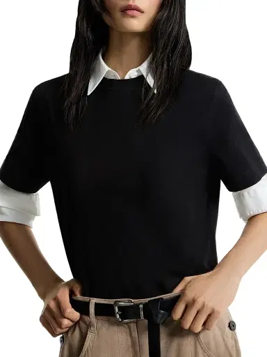 Brunello Cucinelli Women's Cotton Jersey T-Shirt with Monili - Black | Thumbnail 5