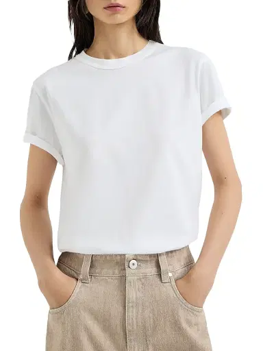 Brunello Cucinelli Women's Cotton Jersey T-Shirt with Monili - Black | Thumbnail 8