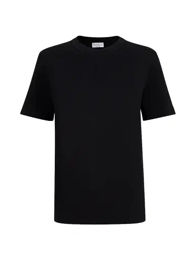 Brunello Cucinelli Women's Cotton Jersey T-Shirt with Monili - Black | Thumbnail 1