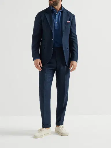 Brunello Cucinelli Men's Linen and Cotton Mélange Jersey Long Sleeve Polo Shirt - Denim | Thumbnail 6 Brunello Cucinelli Men's Linen and Cotton Mélange Jersey Long Sleeve Polo Shirt - Denim | Thumbnail 6