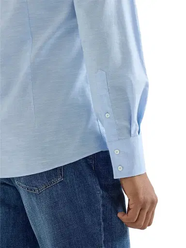 Brunello Cucinelli Men's Lightweight Oxford Slim Fit Shirt with Spread Collar - Azure | Thumbnail 5