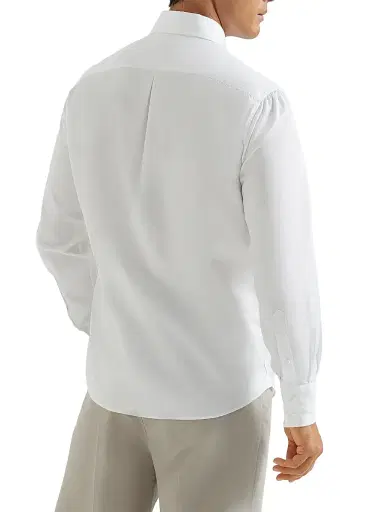 Brunello Cucinelli Men's Twill Basic Fit Shirt with Button Down Collar - White - Size XXL | Thumbnail 3 Brunello Cucinelli Men's Twill Basic Fit Shirt with Button Down Collar - White - Size XXL | Thumbnail 3