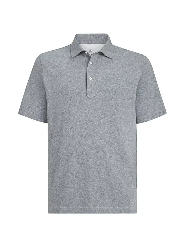 Brunello Cucinelli Men's Cotton Jersey Polo with Shirt Style Collar - Medium Grey