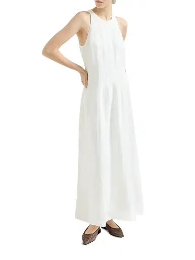 Brunello Cucinelli Women's Viscose and Linen Fluid Twill Dress - White | Thumbnail 2 Brunello Cucinelli Women's Viscose and Linen Fluid Twill Dress - White | Thumbnail 2