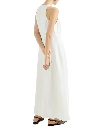 Brunello Cucinelli Women's Viscose and Linen Fluid Twill Dress - White | Thumbnail 3 Brunello Cucinelli Women's Viscose and Linen Fluid Twill Dress - White | Thumbnail 3