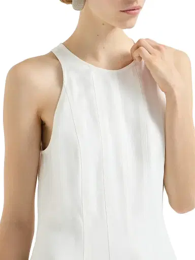 Brunello Cucinelli Women's Viscose and Linen Fluid Twill Dress - White | Thumbnail 4 Brunello Cucinelli Women's Viscose and Linen Fluid Twill Dress - White | Thumbnail 4