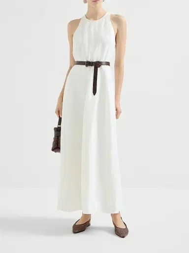 Brunello Cucinelli Women's Viscose and Linen Fluid Twill Dress - White | Thumbnail 6 Brunello Cucinelli Women's Viscose and Linen Fluid Twill Dress - White | Thumbnail 6