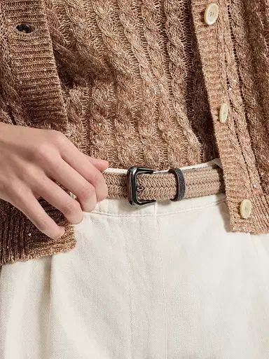 Brunello Cucinelli Women's Stretch Cotton Braided Belt with Shiny Loop - Beige - Size Small | Thumbnail 2