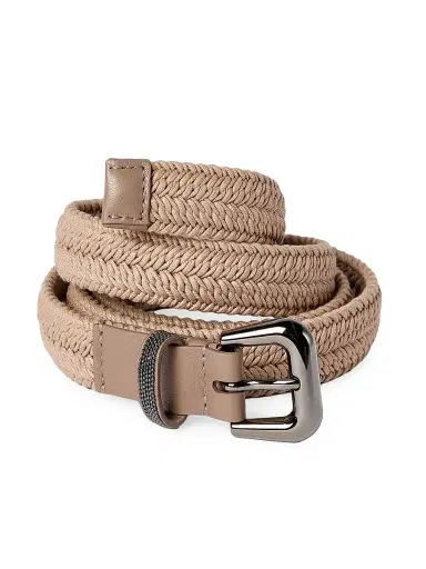 Brunello Cucinelli Women's Stretch Cotton Braided Belt with Shiny Loop - Beige - Size Small | Thumbnail 3