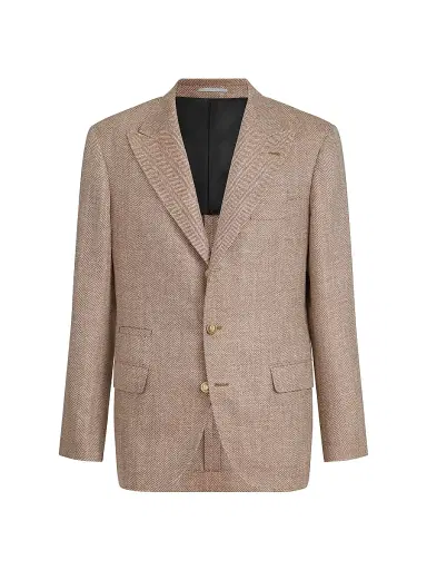 Brunello Cucinelli Men's Virgin Wool, Silk and Linen Chevron Deconstructed Blazer - Apricot - Size 48 | Thumbnail 2 Brunello Cucinelli Men's Virgin Wool, Silk and Linen Chevron Deconstructed Blazer - Apricot - Size 48 | Thumbnail 2