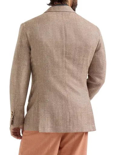 Brunello Cucinelli Men's Virgin Wool, Silk and Linen Chevron Deconstructed Blazer - Apricot - Size 48 | Thumbnail 3 Brunello Cucinelli Men's Virgin Wool, Silk and Linen Chevron Deconstructed Blazer - Apricot - Size 48 | Thumbnail 3