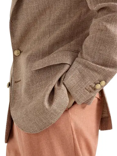 Brunello Cucinelli Men's Virgin Wool, Silk and Linen Chevron Deconstructed Blazer - Apricot - Size 48 | Thumbnail 4 Brunello Cucinelli Men's Virgin Wool, Silk and Linen Chevron Deconstructed Blazer - Apricot - Size 48 | Thumbnail 4