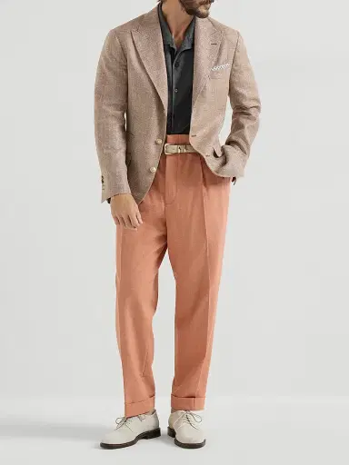 Brunello Cucinelli Men's Virgin Wool, Silk and Linen Chevron Deconstructed Blazer - Apricot - Size 48 | Thumbnail 6 Brunello Cucinelli Men's Virgin Wool, Silk and Linen Chevron Deconstructed Blazer - Apricot - Size 48 | Thumbnail 6