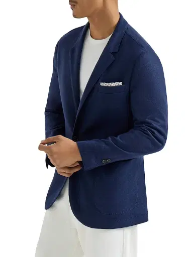 Brunello Cucinelli Men's Cashmere Jersey Blazer with Patch Pockets - Cobalt - Size 38 | Thumbnail 1 Brunello Cucinelli Men's Cashmere Jersey Blazer with Patch Pockets - Cobalt - Size 38 | Thumbnail 1