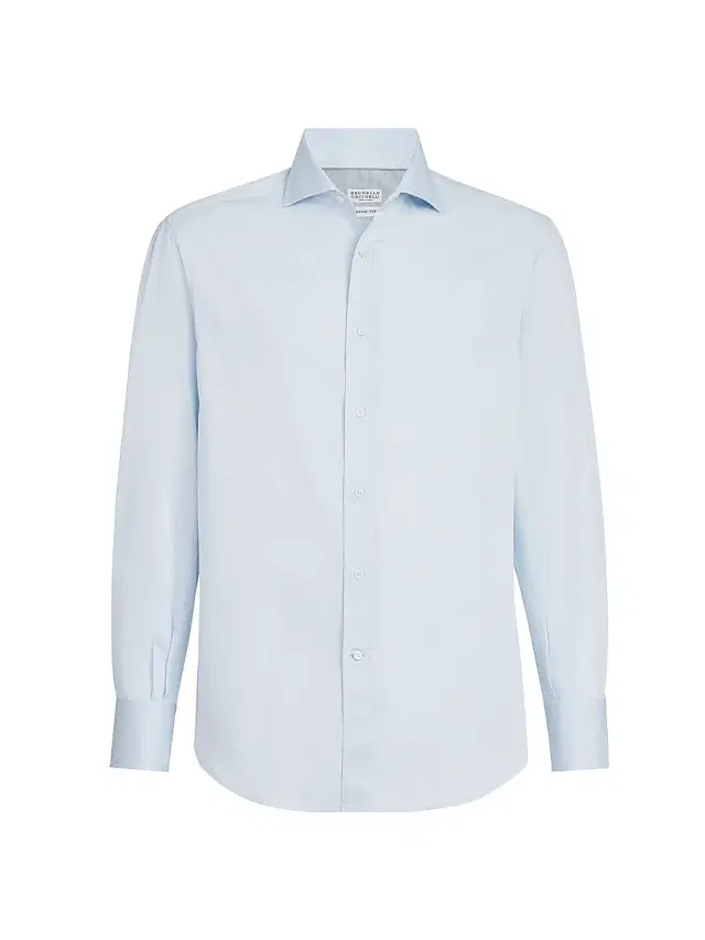 Men's Twill Basic Fit Shirt with Spread Collar - Azure