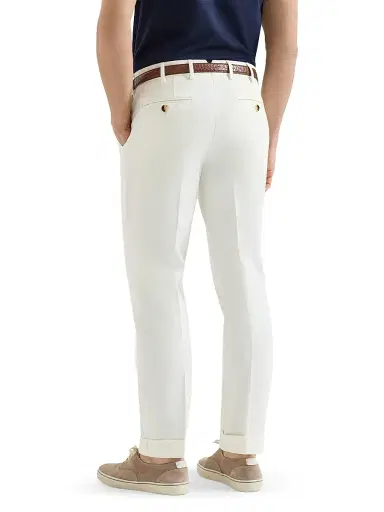 Brunello Cucinelli Men's Cotton and Virgin Wool Gabardine Italian Fit Trousers - Panama - Size 32 | Thumbnail 3