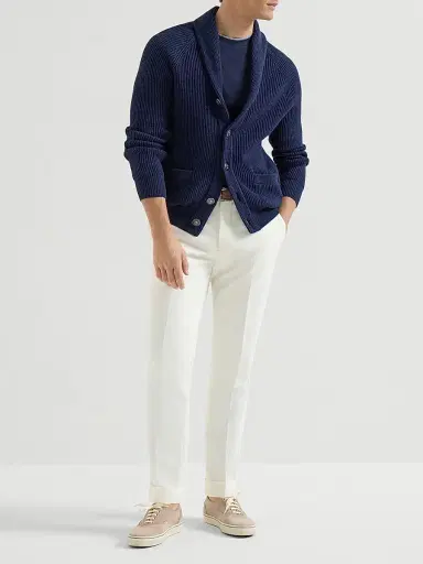 Brunello Cucinelli Men's Cotton and Virgin Wool Gabardine Italian Fit Trousers - Panama - Size 32 | Thumbnail 6