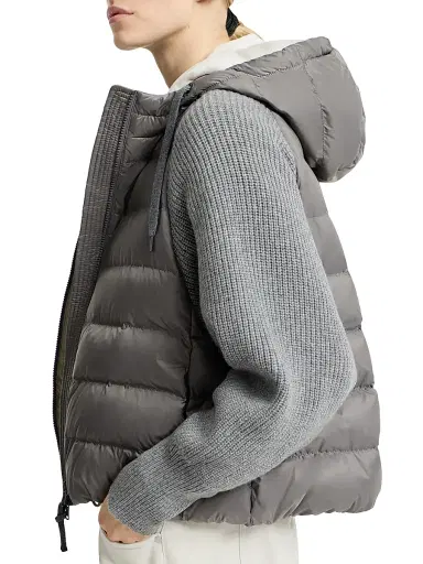 Brunello Cucinelli Women's Nylon Hooded Down Jacket with Monili - Grey | Thumbnail 3