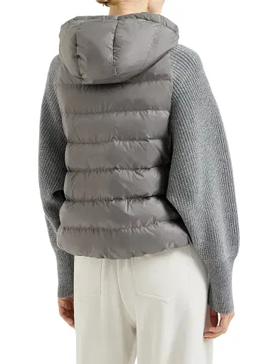 Brunello Cucinelli Women's Nylon Hooded Down Jacket with Monili - Grey | Thumbnail 4