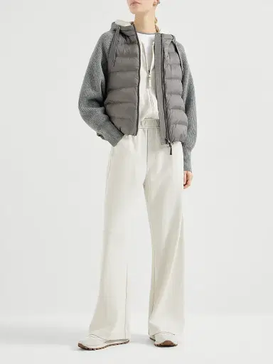 Brunello Cucinelli Women's Nylon Hooded Down Jacket with Monili - Grey | Thumbnail 6