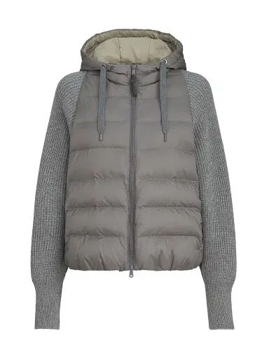 Brunello Cucinelli Women's Nylon Hooded Down Jacket with Monili - Grey | Thumbnail 1