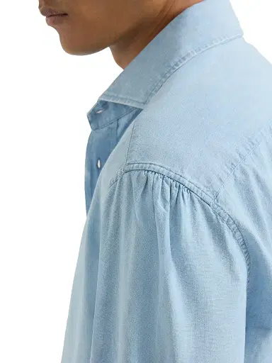 Brunello Cucinelli Men's Denim Effect Chambray Slim Fit Shirt with Spread Collar - Medium Denim | Thumbnail 5 Brunello Cucinelli Men's Denim Effect Chambray Slim Fit Shirt with Spread Collar - Medium Denim | Thumbnail 5