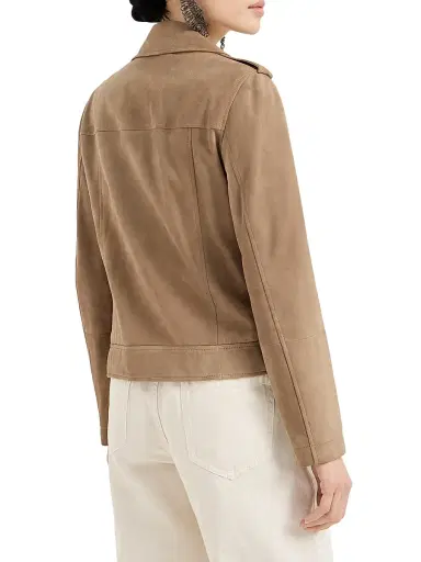 Brunello Cucinelli Women's Suede Biker Jacket with Monili - Hazelnut | Thumbnail 3 Brunello Cucinelli Women's Suede Biker Jacket with Monili - Hazelnut | Thumbnail 3