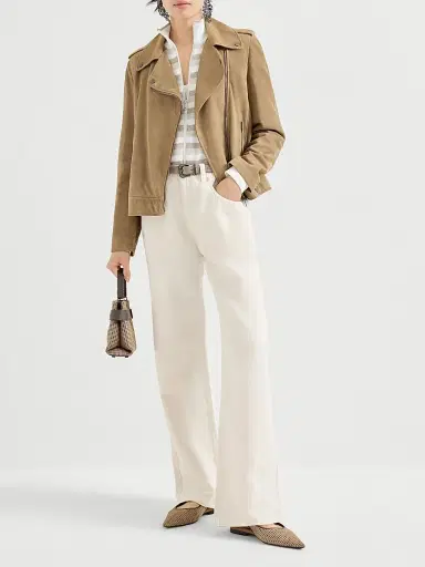 Brunello Cucinelli Women's Suede Biker Jacket with Monili - Hazelnut | Thumbnail 6 Brunello Cucinelli Women's Suede Biker Jacket with Monili - Hazelnut | Thumbnail 6