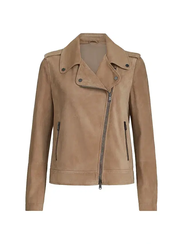 Brunello Cucinelli Women's Suede Biker Jacket with Monili - Hazelnut