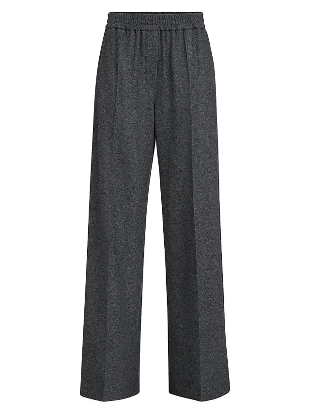 Brunello Cucinelli Women's Cashmere Jersey Pleated Wide Track Trousers - Anthracite