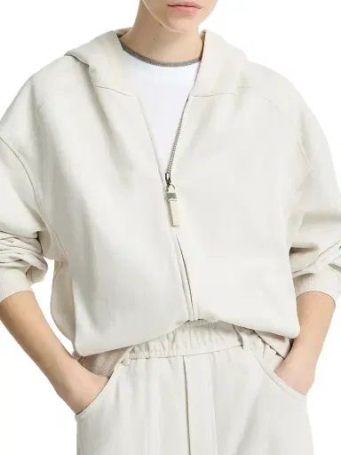 Brunello Cucinelli Women's Hooded Sweatshirt with Shiny Zipper Pull | Thumbnail 5 Brunello Cucinelli Women's Hooded Sweatshirt with Shiny Zipper Pull | Thumbnail 5