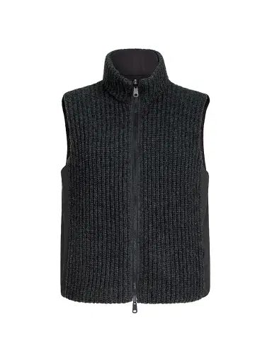 Brunello Cucinelli Women's Cashmere Feather Yarn Reversible Knit Down Vest with Monili - Lignite | Thumbnail 1