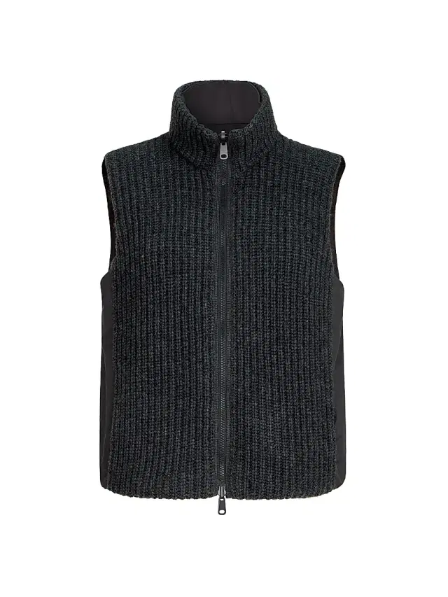 Brunello Cucinelli Women's Cashmere Feather Yarn Reversible Knit Down Vest with Monili - Lignite