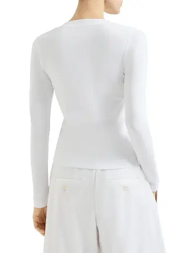 Brunello Cucinelli Women's Stretch Cotton Ribbed Jersey Top with Precious Insert - White - Size Small | Thumbnail 3