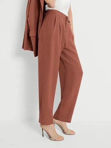 Brunello Cucinelli Women's Viscose and Linen Fluid Twill Tailored Track Trousers - Red - Size 6 | Thumbnail 5
