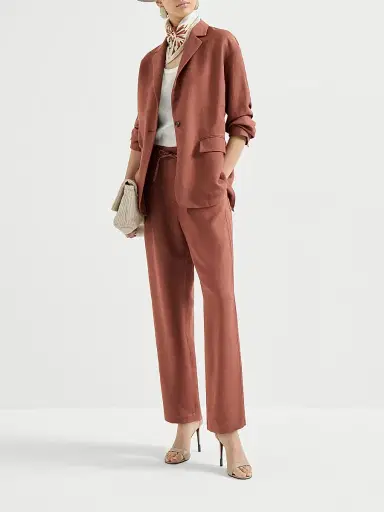 Brunello Cucinelli Women's Viscose and Linen Fluid Twill Tailored Track Trousers - Red - Size 6 | Thumbnail 6