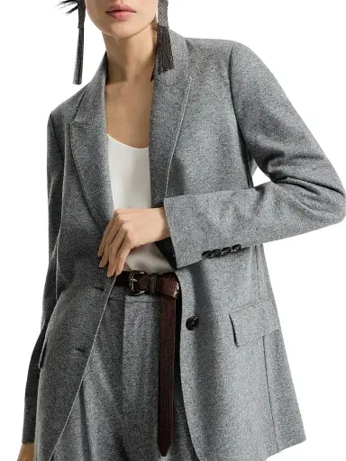 Brunello Cucinelli Women's Cashmere Jersey Deconstructed Blazer with Monili - Grey | Thumbnail 4 Brunello Cucinelli Women's Cashmere Jersey Deconstructed Blazer with Monili - Grey | Thumbnail 4