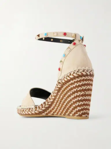 Valentino Garavani Rockstud 105 Bead-embellished Suede Espadrille Wedge Sandals | Thumbnail 3