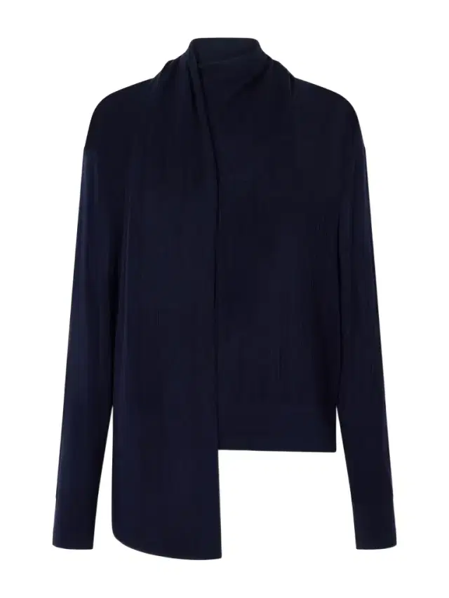 Scarf-detailed Ribbed Merino Wool Sweater