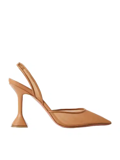 Amina Muaddi Holli Leather-trimmed Mesh Slingback Pumps | Thumbnail 1 Amina Muaddi Holli Leather-trimmed Mesh Slingback Pumps | Thumbnail 1