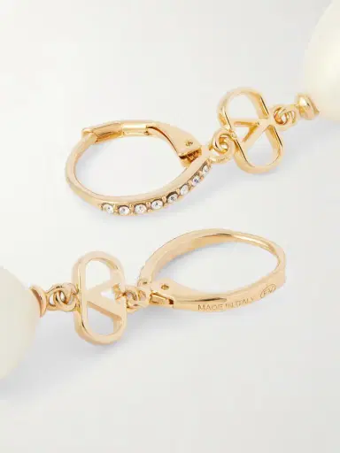 Valentino Garavani Vlogo Gold-tone Crystal And Faux-pearl Earrings | Thumbnail 3 Valentino Garavani Vlogo Gold-tone Crystal And Faux-pearl Earrings | Thumbnail 3