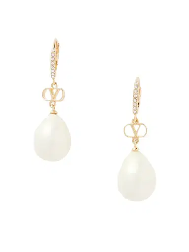 Valentino Garavani Vlogo Gold-tone Crystal And Faux-pearl Earrings | Thumbnail 1 Valentino Garavani Vlogo Gold-tone Crystal And Faux-pearl Earrings | Thumbnail 1