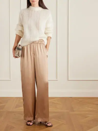 Brunello Cucinelli Stretch Silk-blend Satin Wide-leg Pants | Thumbnail 2