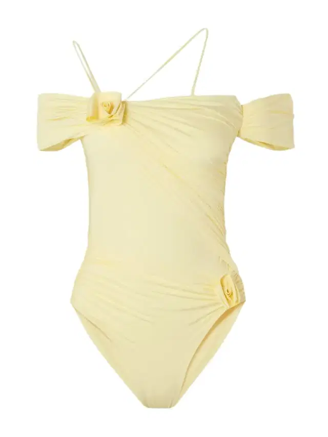 Fiorella Off-the-shoulder Appliquéd Ruched Swimsuit