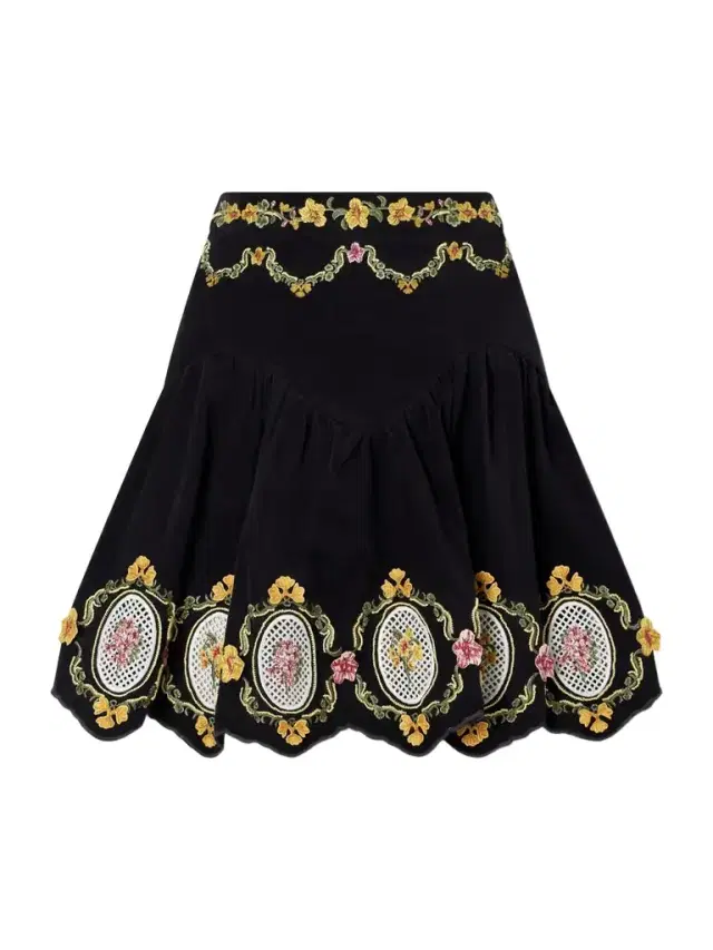 Asai Cordillera Scalloped Embroidered Cotton-blend Velvet Mini Skirt