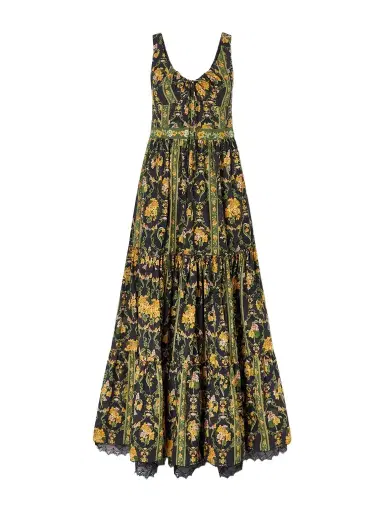 Agua by Agua Bendita Azulejo Cordillera Tiered Embroidered Printed Cotton-voile Maxi Dress | Thumbnail 1 Agua by Agua Bendita Azulejo Cordillera Tiered Embroidered Printed Cotton-voile Maxi Dress | Thumbnail 1