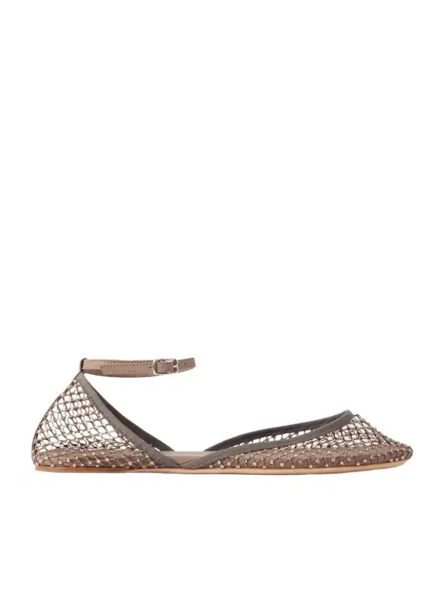 Minette Leather-trimmed Crystal-embellished Mesh Ballet Flats